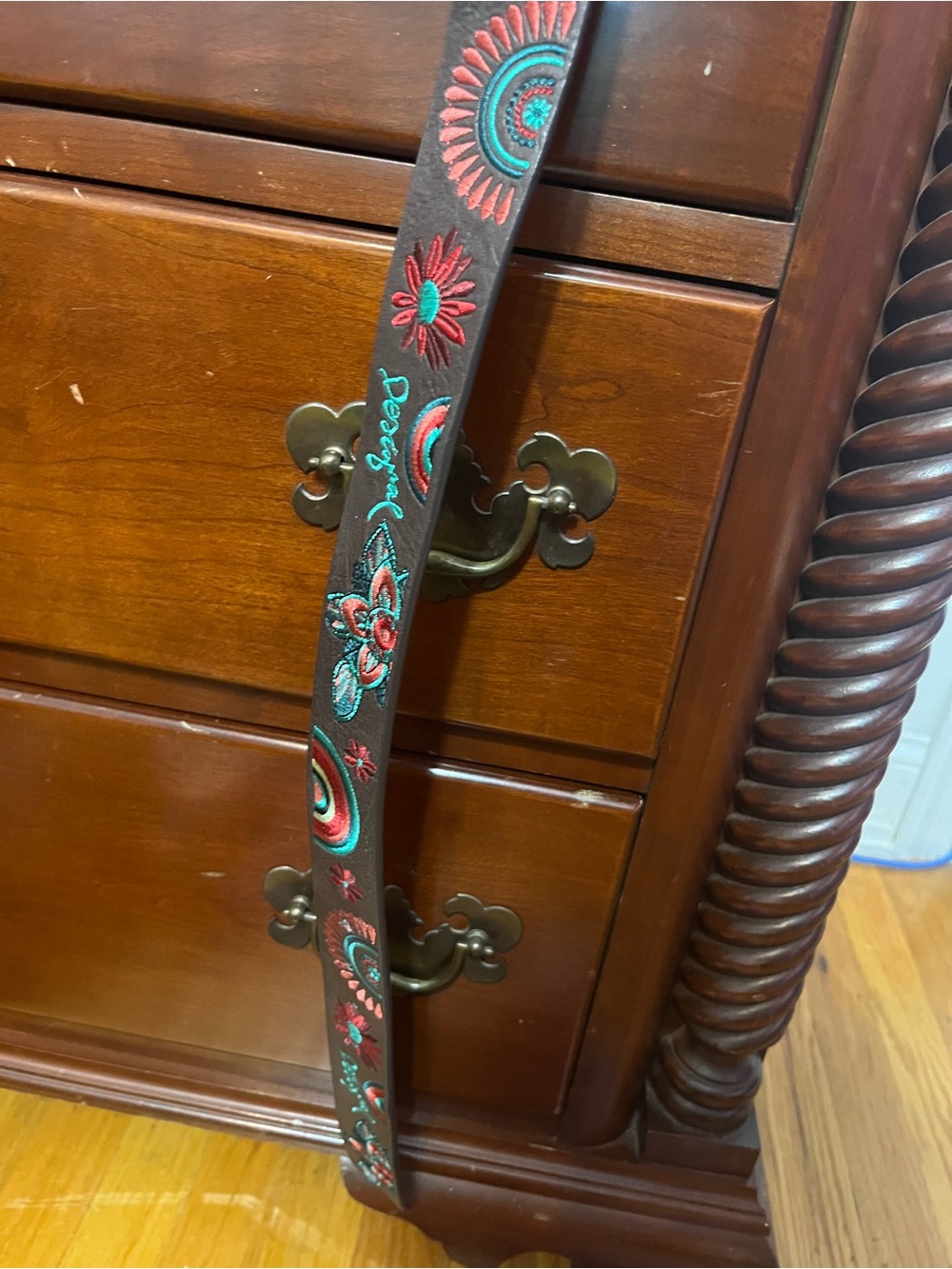 Desigual women’s brown intricate unique colorful embroidered belt - Picture 3 of 7